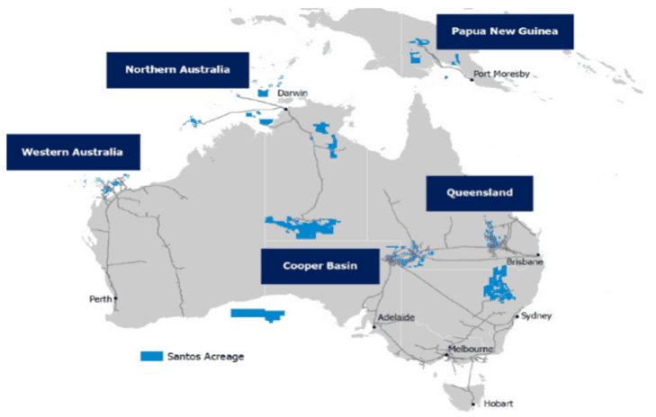 Santos Limited (ASX: STO)-Five core Assets Distribution 