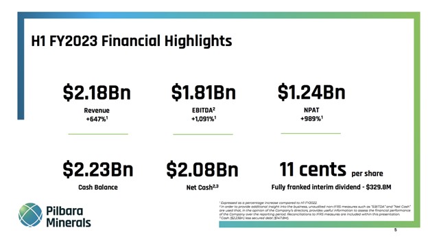 Pilbara Minerals (ASX:PLS) - financial highlights